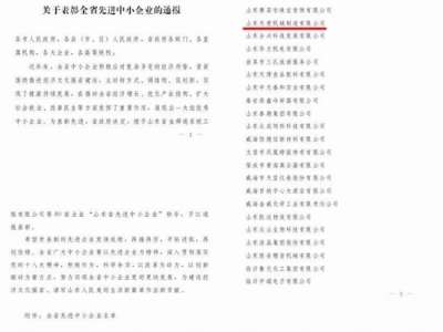 賀：山東天意機(jī)械股份有限公司被省政府評(píng)為全省先進(jìn)中小企業(yè)！
